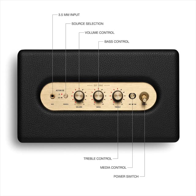 Detalle 2 de Marshall Acton III Bluetooth Home Speaker (Black) — Re-engineered wider stereo sound