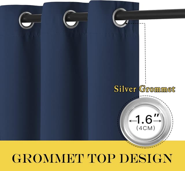 Detalle 2 de NICETOWN Blackout Navy Blue Curtain (1 Panel) 66" x 102" with Grommets — Thermal Cold/Light/Sound Blocking