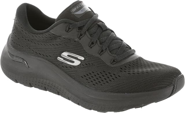 Detalle de Skechers Femme Arch Fit 2.0 Big League – baskets à laçage, mesh noir et détails gunmetal (39,5)