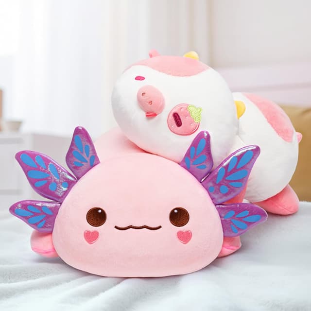 Detalle 2 de Mewaii Süßes Axolotl Plüschtier / Kuschelkissen 33 cm – kawaii Axolotl zum Umarmen und Dekorieren