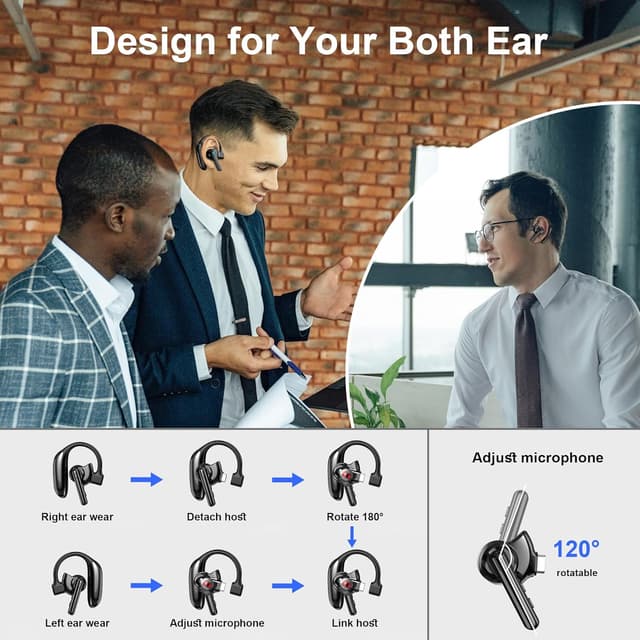 Thumbnail 4 de Bluetooth Headset V5.4 Wireless Dual-Mic — 14h Talking