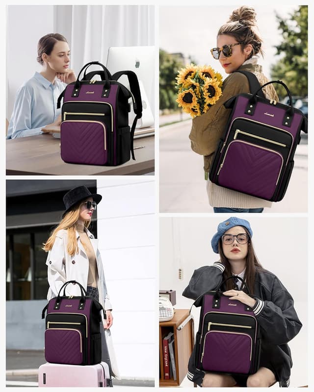 Detalle de LOVEVOOK Damen-Rucksack für Laptop bis 15,6 Zoll (wasserdicht) – City-/Reiserucksack in Violett
