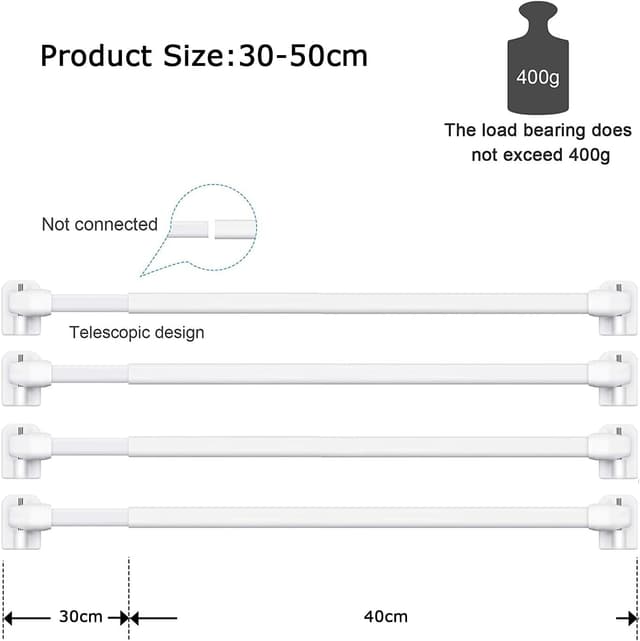 Detalle de BANJILI 6-Set Scheibengardinenstangen 30–50 cm, ausziehbar mit selbstklebenden Haken für Küche & Fenster