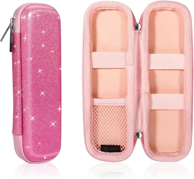 Detalle de FINPAC Federmäppchen aus Hart-EVA (klein) – stoßfeste Stiftetasche für Büro, Schule & unterwegs, glitzerndes Rosa