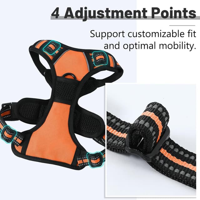 Detalle de Belababy Adjustable Reflective No Pull Dog Harness (Front Clip) with Control Handle, Orange, Size M