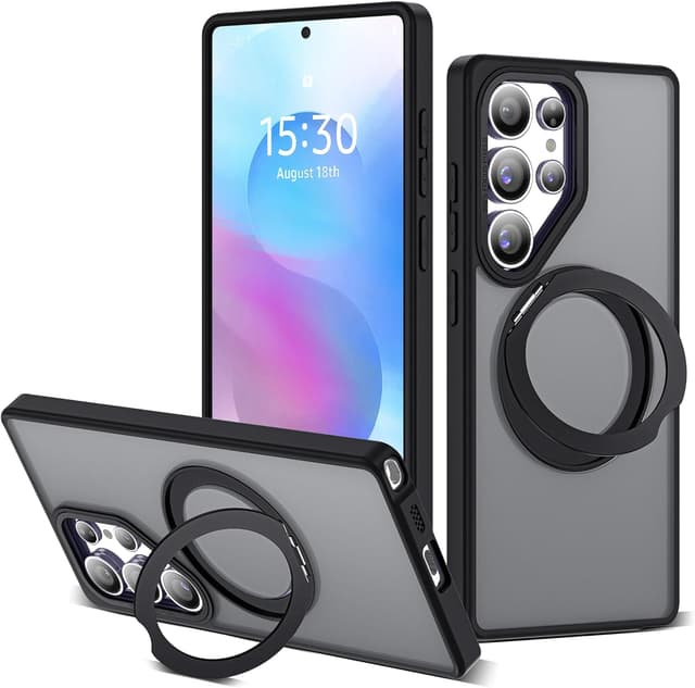 Detalle de Zalinbo for Samsung Galaxy S25 Ultra Case with 360° Rotatable Magnetic Ring Stand (Mag-Safe Compatible) - Black