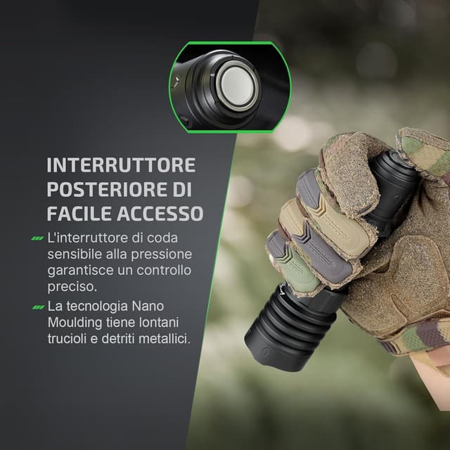 Detalle de Olight Warrior X 4 torcia ricaricabile 2600 lumen con doppio interruttore e luce a lungo raggio