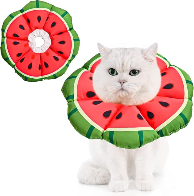 Detalle de Avont Cat Cone Collar Soft Adjustable Recovery Collar (Watermelon) – Elizabethan-style alternative for cats, kittens, dogs after surgery – Size L
