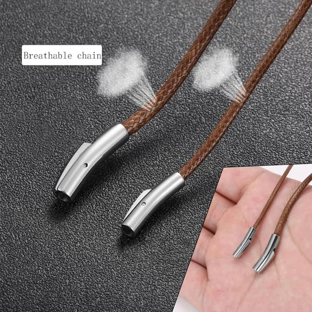 Detalle de RWQIAN Herren Lederkette 2/3 mm mit Verschluss – Lederband Halskette Schwarz/Braun, Länge 46–76 cm