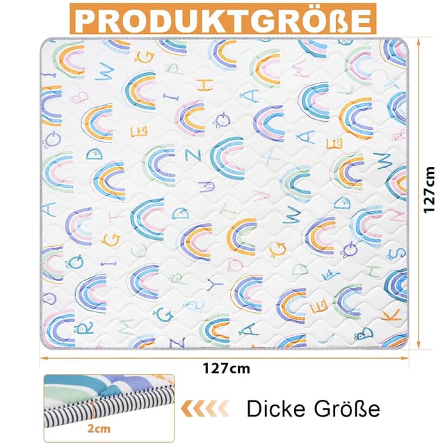 Detalle de OUUTMEE Baby Krabbelmatte 127 x 127 x 2 cm faltbar (50 x 50 Zoll) mit Regenbogen-Motiv