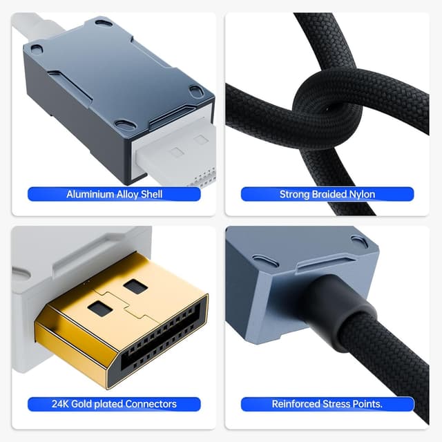 Detalle de AGFINEST DisplayPort 2.1 Kabel (VESA zertifiziert) 80 Gbit/s – 16K@60Hz, 8K@120Hz, 4K@240Hz, DP2.1 mit DSC 1.2a, 1 m