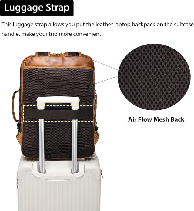 Detalle 2 de LANNSYNE vintage genuine leather backpack (expandable, 2 in 1 briefcase) for a 17” laptop