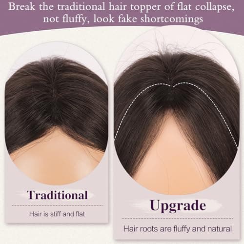 Detalle de RUWISS topper de cabello humano mujer con clips, sin flequillo, castaño con reflejos rubios