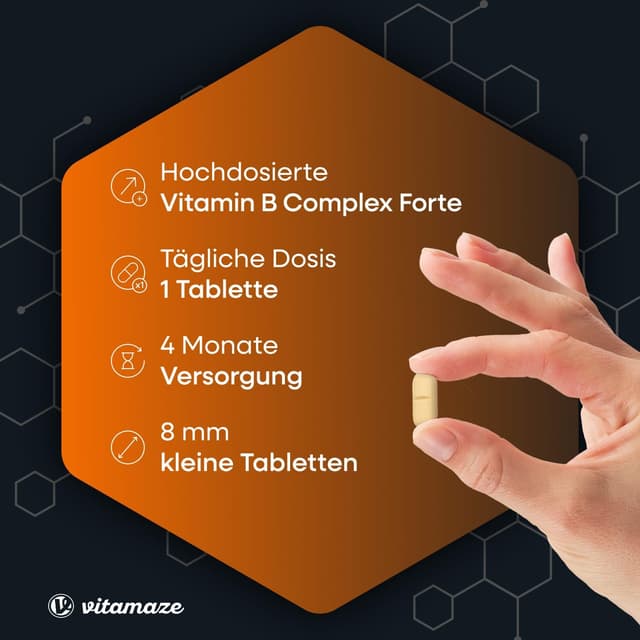 Detalle 2 de Vitamin B-Komplex extra hochdosiert – 120 vegane Tabletten für 4 Monate mit B1 bis B12 (Methylcobalamin)