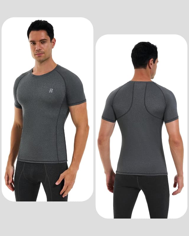 Detalle de Runhit Men’s Compression Short Sleeve Shirt (1/3 Pack) – Quick-Dry Base Layer for Running, Gym & Cycling