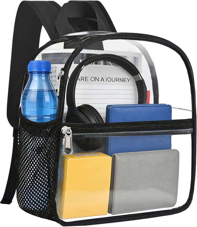 Detalle de Busiuw Clear Stadium Backpack 12x12x6 (Black-Clear) — Small Transparent Event Bag