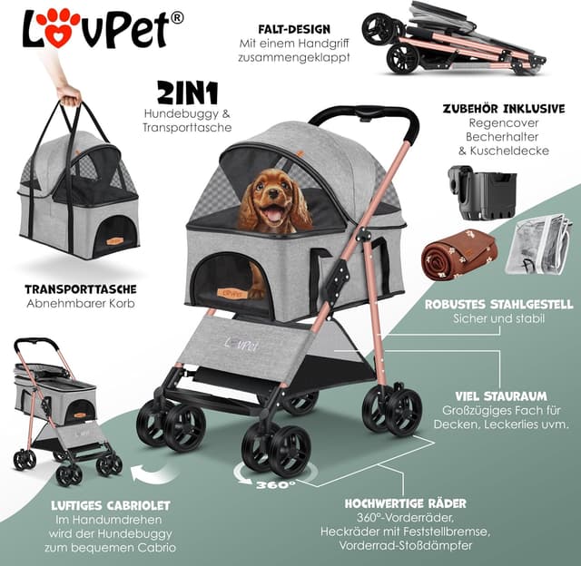 Detalle 2 de Lovpet Hundewagen 2in1 bis 20kg 🐾