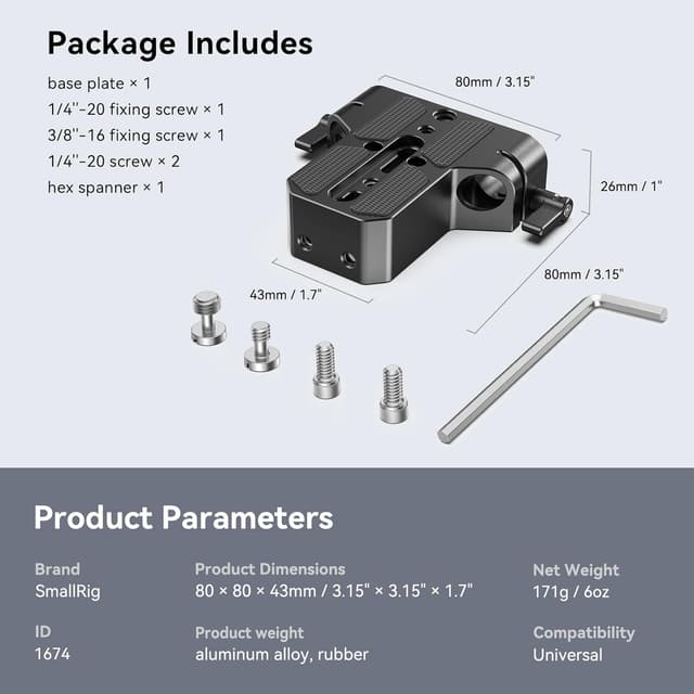 Thumbnail 6 de SMALLRIG 1674 universal base plate with 15mm rod