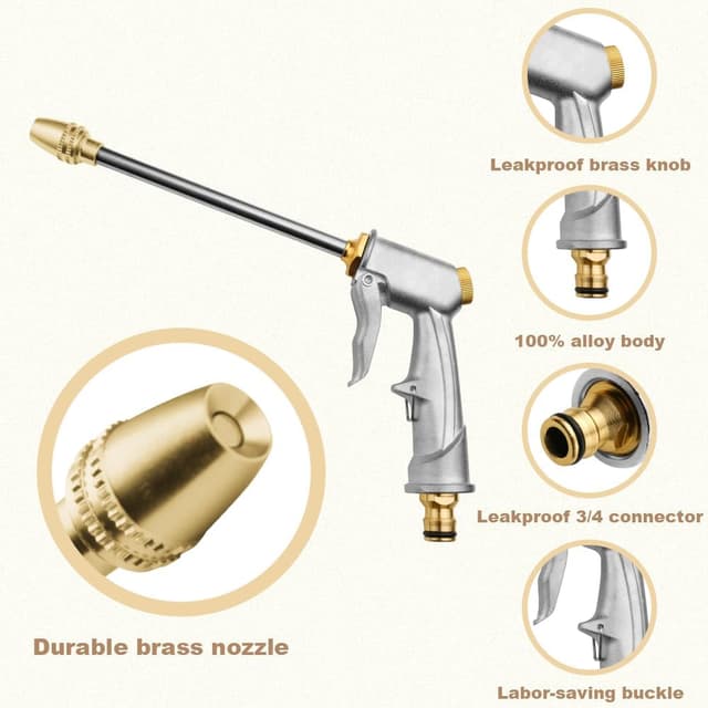 Detalle de OFFCUP Pistola spray alta pressione in metallo con 4 modalità per giardino, auto e animali domestici