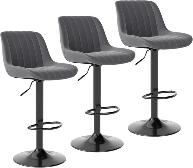 Detalle de Youhauchair Tabouret de bar pivotant réglable avec dossier (lot de 3) en simili PU gris foncé