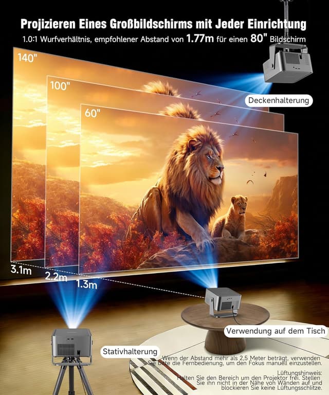 Thumbnail 6 de Magcubic Beamer 4K HY450GT: smarter 1080p Native Projektor mit WiFi, Bluetooth und Sprachsteuerung