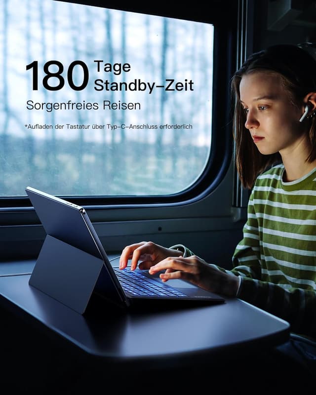 Detalle de Inateck KB02027 Surface Pro 7 Tastatur (QWERTZ) mit Trackpad-Kompatibilität, Bluetooth 5.3 und 7-farbiger Hintergrundbeleuchtung