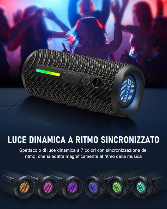 Detalle 2 de OHAYO Cassa Bluetooth portatile 24W con Bluetooth 5.3, luci RGB e IPX7