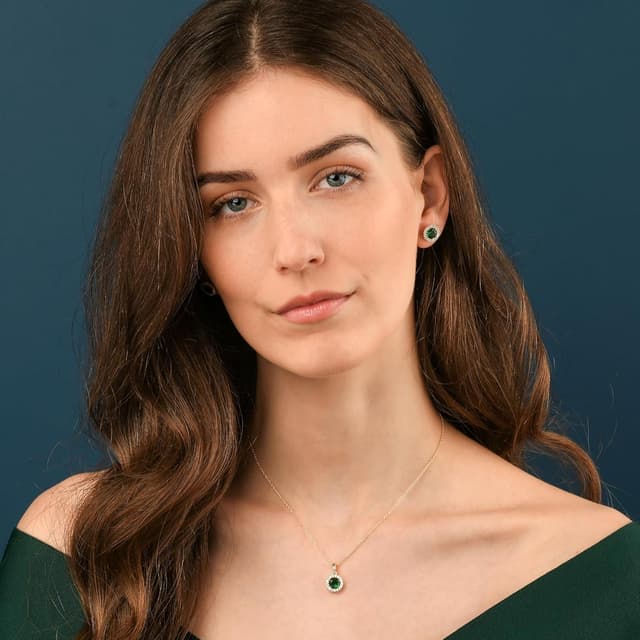 Detalle de Collier pendentif “halo” Diamond Treats en argent 925 avec zircon vert (chaîne 40 cm)