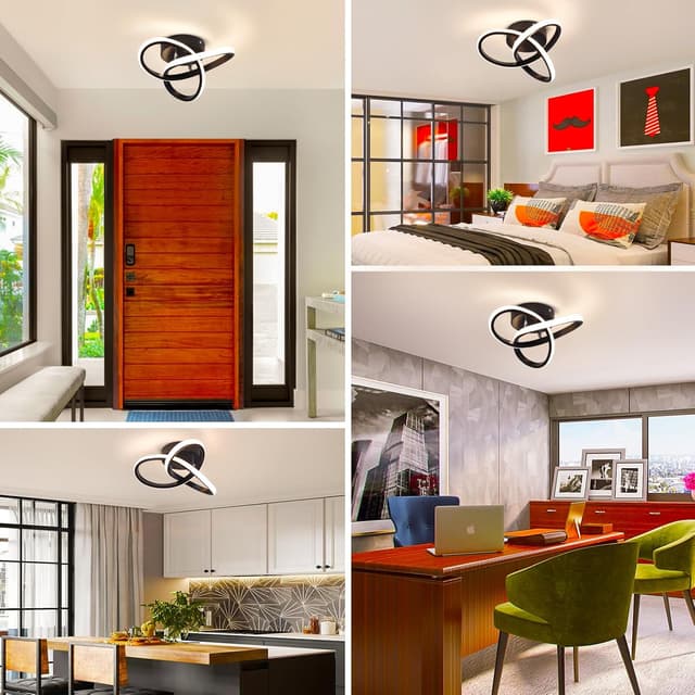 Thumbnail 6 de EIDISUNY 25cm Black LED Ceiling Light (Curved Flower Design), 26W Warm White, Non-dimmable