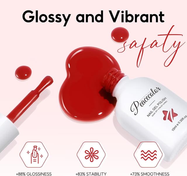 Thumbnail 6 de PEACECOLOR set de vernis semi-permanent UV 6 couleurs : blanc, rouge, noir, argent et doré (10 ml)