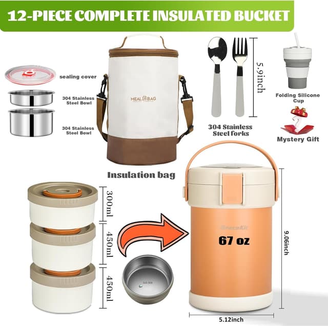 Thumbnail 4 de 67oz Thermo 2L 3‑Layer Hot Food Jar 🍱