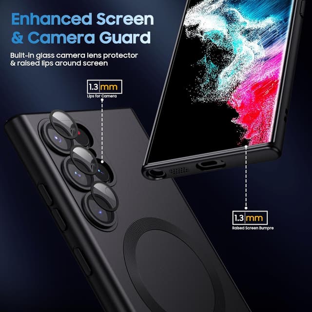 Detalle de MAKAVO Matte Case for Galaxy S22 Ultra with MagSafe Compatibility (Black)