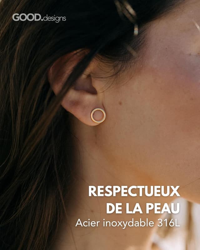 Detalle 2 de Boucles d’oreilles cercle rondes pour femmes : set or, or rose et argent avec boîte cadeau incluse