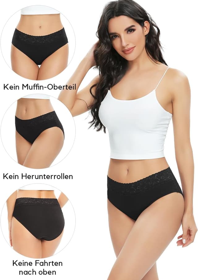 Detalle de ALTHEANRAY Damen Slips aus Baumwolle mit Spitze – 6er Pack (Bequeme Hipster, atmungsaktiv, Stretch)