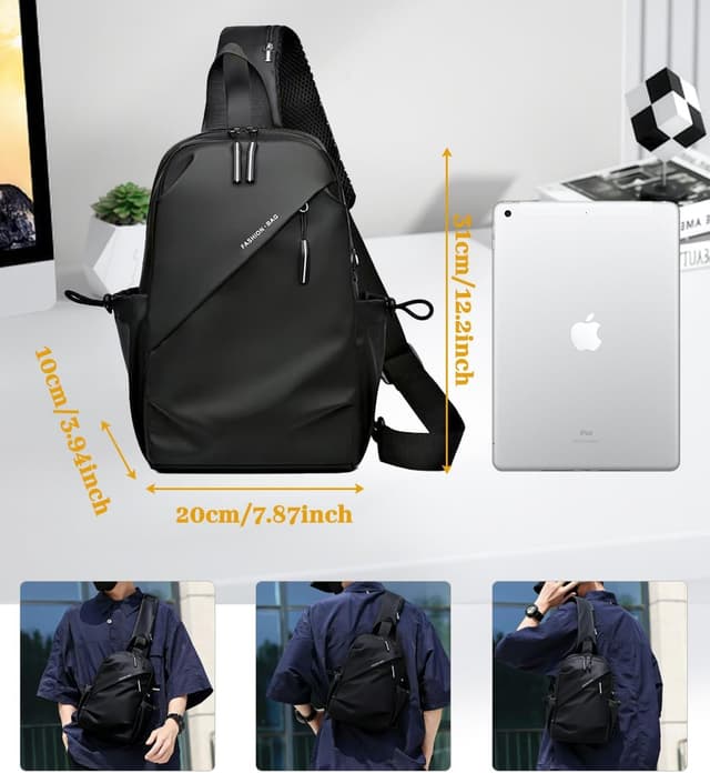 Detalle de ZenithPeak Umhängetasche Herren – wasserabweisende Mini Sling Bag mit Kopfhöreranschluss