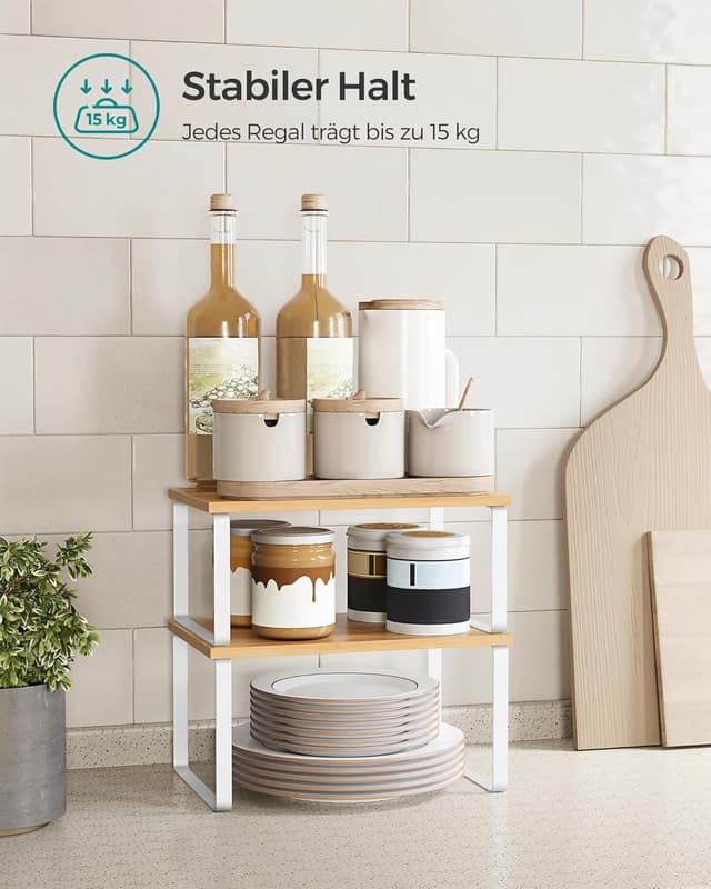 Detalle de SONGMICS Gewürzregal KCS02NW: 2er-Set Küchen-Organizer zum Stapeln und Erweitern