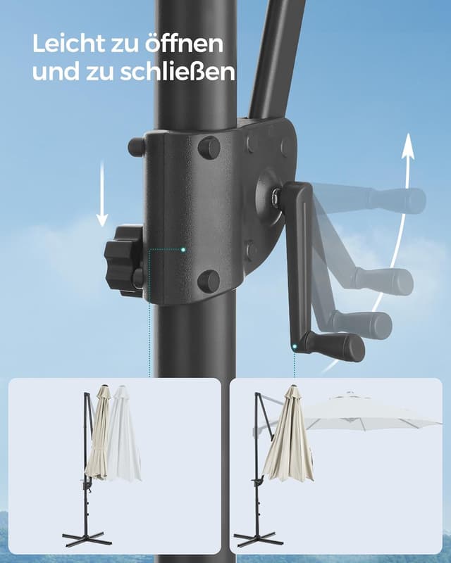 Detalle 2 de SONGMICS Ampelschirm 300 cm mit UPF 50+, 360° drehbar & stufenlos verstellbar (GPU074Y10)