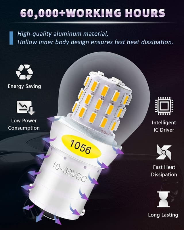 Detalle de Defvnsy PY21W 1056 BAU15S LED Bulb (Amber/Yellow) – 10–30V DC, 3W, Non-polarity (2 Pieces)