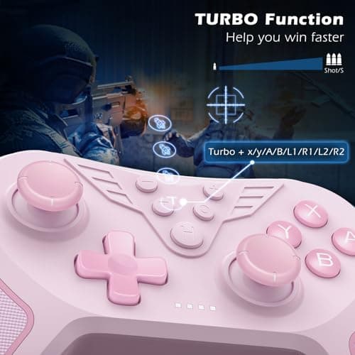 Detalle 2 de LATEC Mando inalámbrico para Switch/Switch 2 (Switch Lite y Switch OLED) con Hall, giroscopio 6 ejes y turbo, rosa