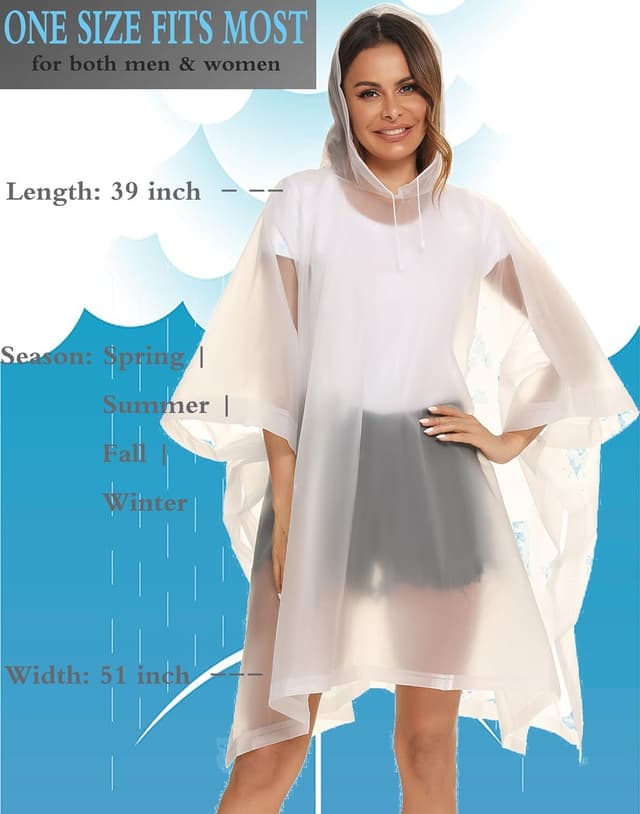 Detalle de Borogo 2-Pack Reusable Adult Rain Ponchos with Drawstring Hood (EVA)