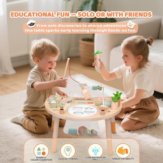 Detalle de Holz-Aktivitätstisch für Kinder (9-in-1) – Montessori Spieltisch ab 1 Jahr