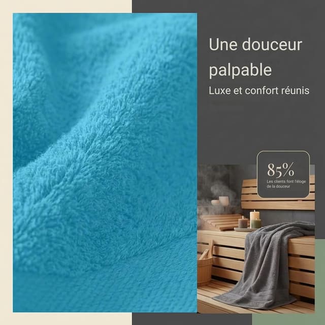 Detalle 2 de Ensemble de serviettes Komfortec 8 pièces en 100% coton (gris anthracite/turquoise)