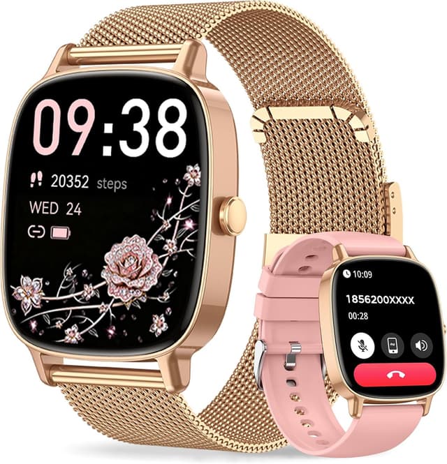 Detalle de coioc Smart Watches for Women (Gold) with Bluetooth call answering, 1.85'' HD screen, health monitoring & IP68