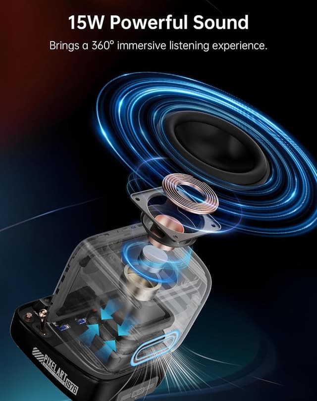 Detalle de Divoom Ditoo multifunctional pixel art Bluetooth speaker with RGB screen, alarm clock and mini keyboard (Black)