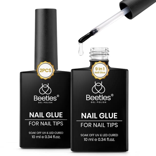 Detalle de Beetles 9 in 1 Gel Nail Glue for Acrylic Tips (2 x 10ml) — UV/LED Cured False Nail Adhesive