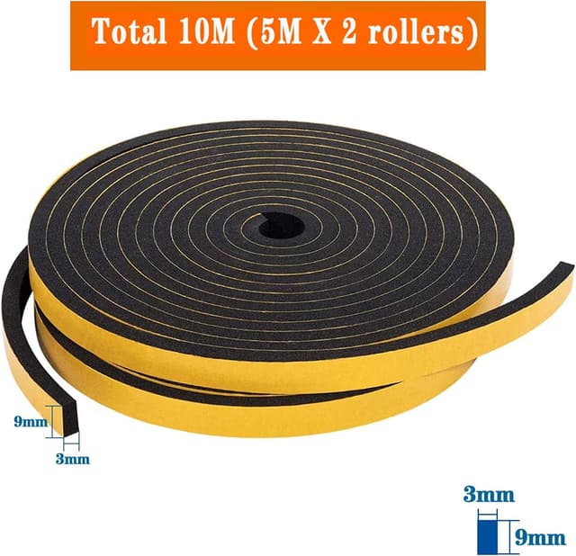 Detalle 2 de Dichtungsband selbstklebend 9 mm (B) x 3 mm (D) / 10 m (L) für Fenster & Tür – Schaumstoff-Dichtstreifen schwarz