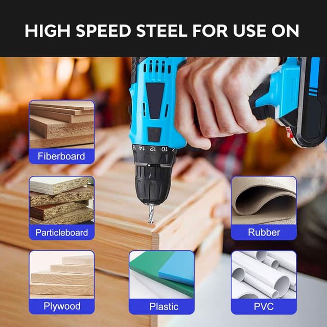 Detalle 2 de Lot de 25 forets pour bois Mtchavno HSS hélicoïdal 1 à 13 mm, pointe 135° (kit avec étui)