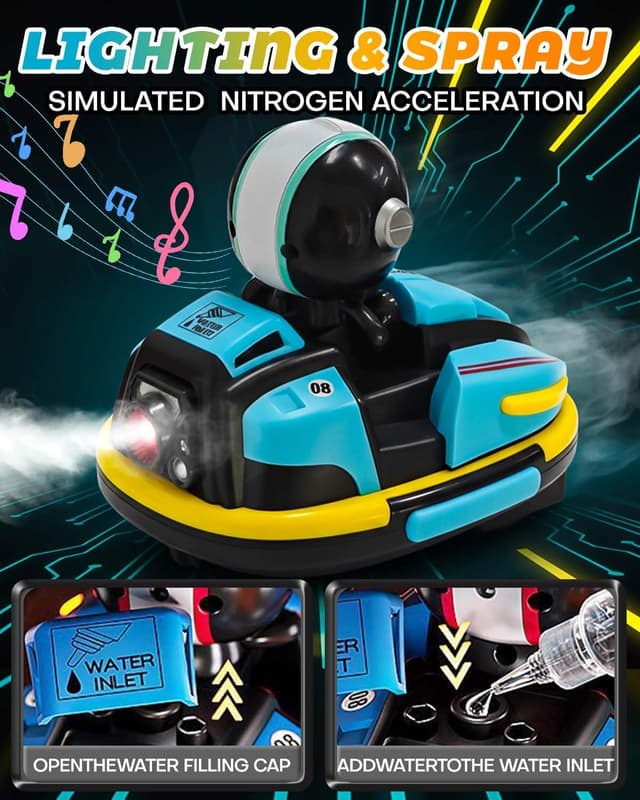 Detalle de Victoper 2 Pack RC Bumper Cars for Kids with Spray, LED Lights, Music and 360° Control