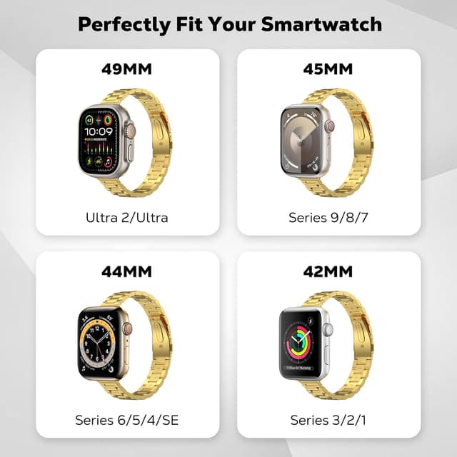 Detalle 2 de MoKo thin stainless steel Apple Watch band (Gold) for Ultra, Series 11–1, SE and 44mm models