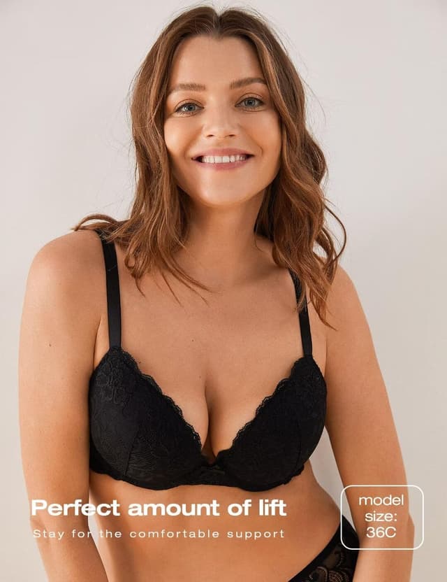 Detalle de Deyllo Push-Up-BH für Damen mit Spitze – gepolsterter Bügel-BH für mehr Volumen
